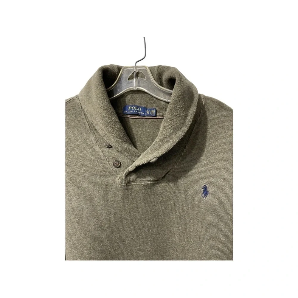 Ralph Lauren Polo Men olive Shawl two button neck sweater. Ribbed -Size XL